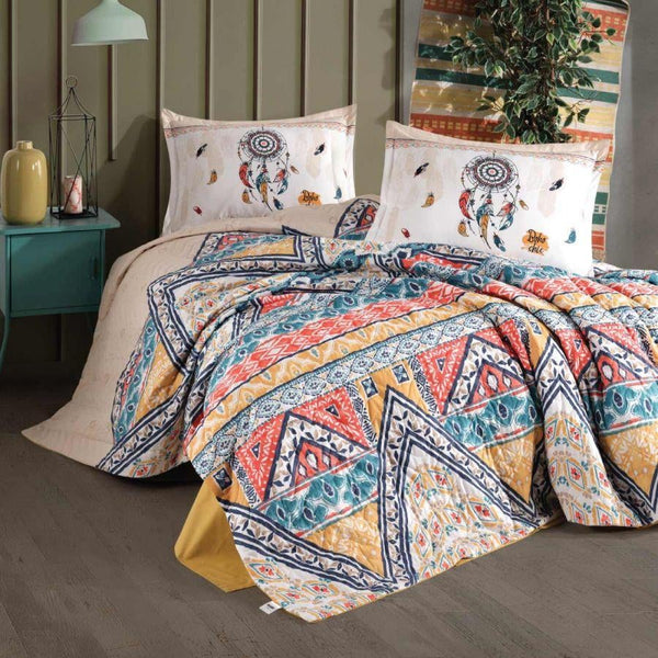 Ranforce 100% Pamuk Çift Kişilik Dört Mevsim Set Boho V1 Bej